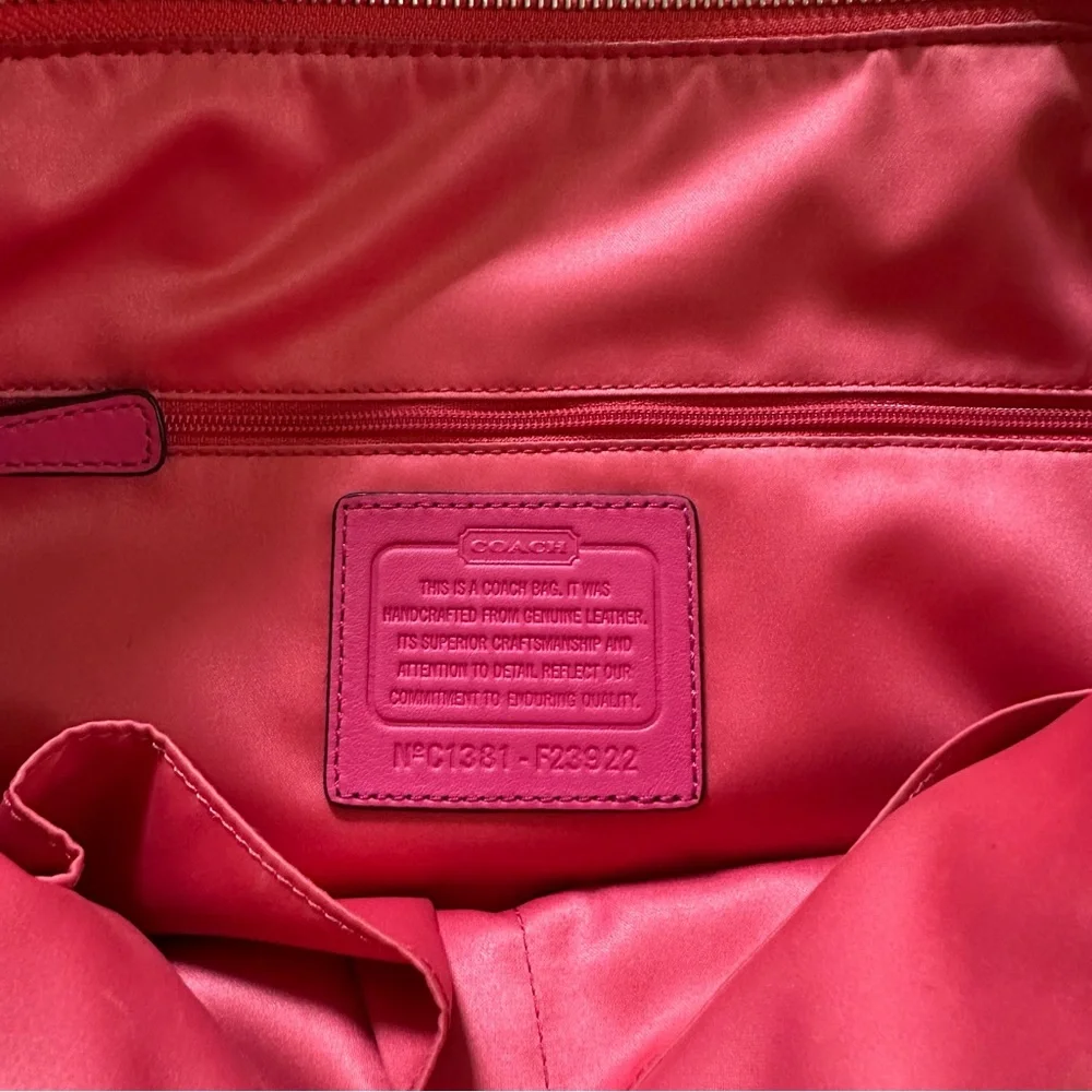 Coach Daisy Spectator Leather Emma Tote in Coral Fuchsia Pink and Tan